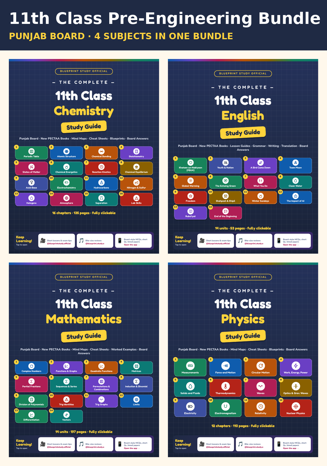 11th Class Pre-Engineering Bundle – Punjab Board (4 Subjects)