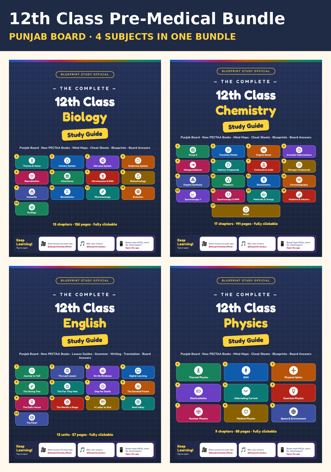 12th Class Pre-Medical Bundle – Punjab Board (4 Subjects)