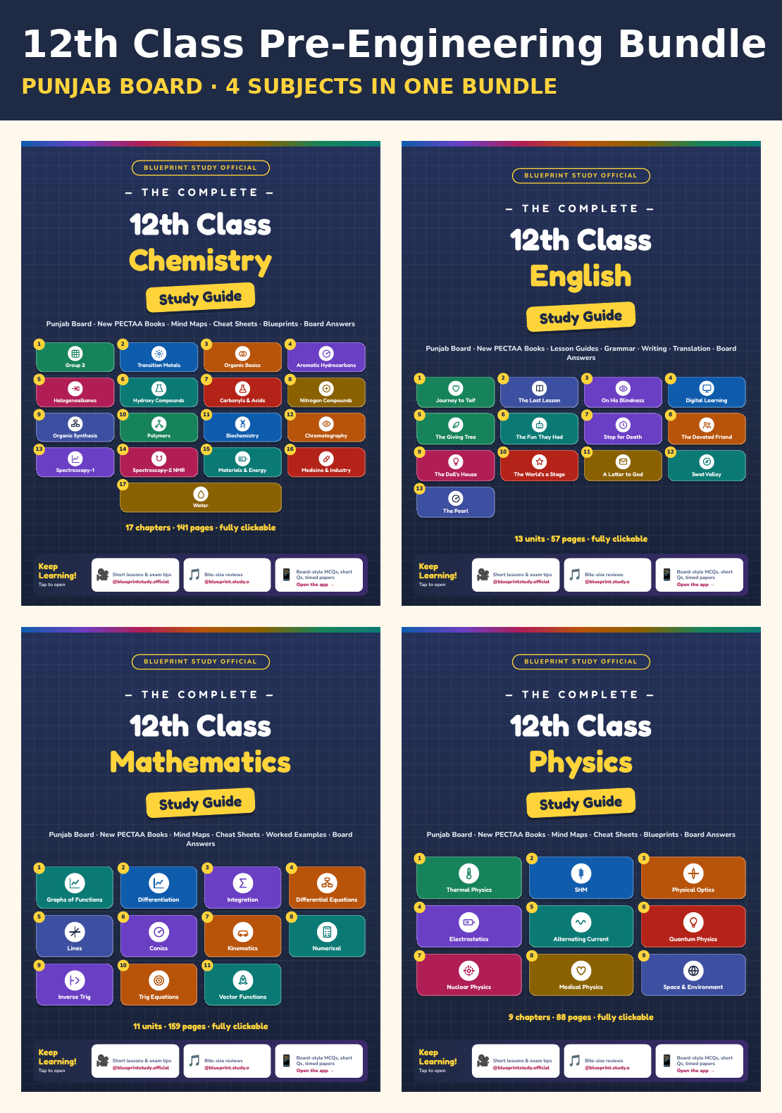 12th Class Pre-Engineering Bundle – Punjab Board (4 Subjects)