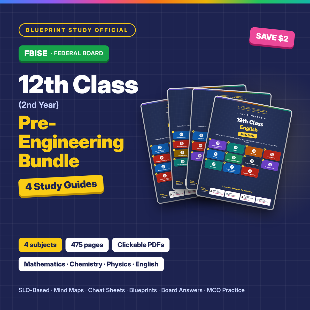 12th Class Pre-Engineering Bundle – FBISE (Federal) · 4 Subjects