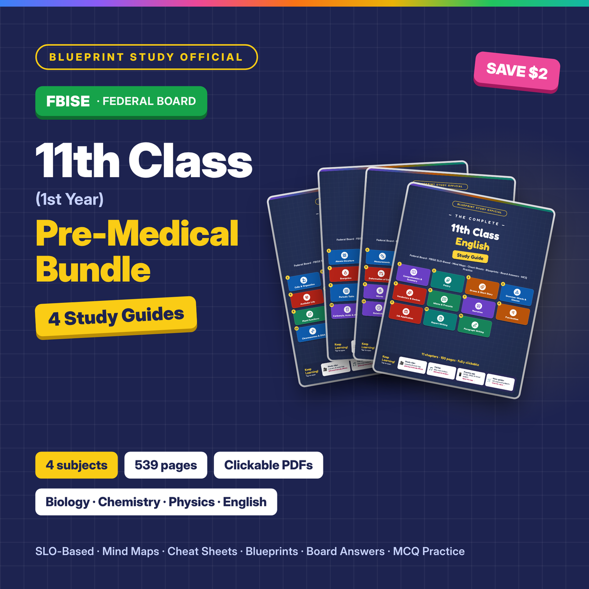 11th Class Pre-Medical Bundle – FBISE (Federal) · 4 Subjects