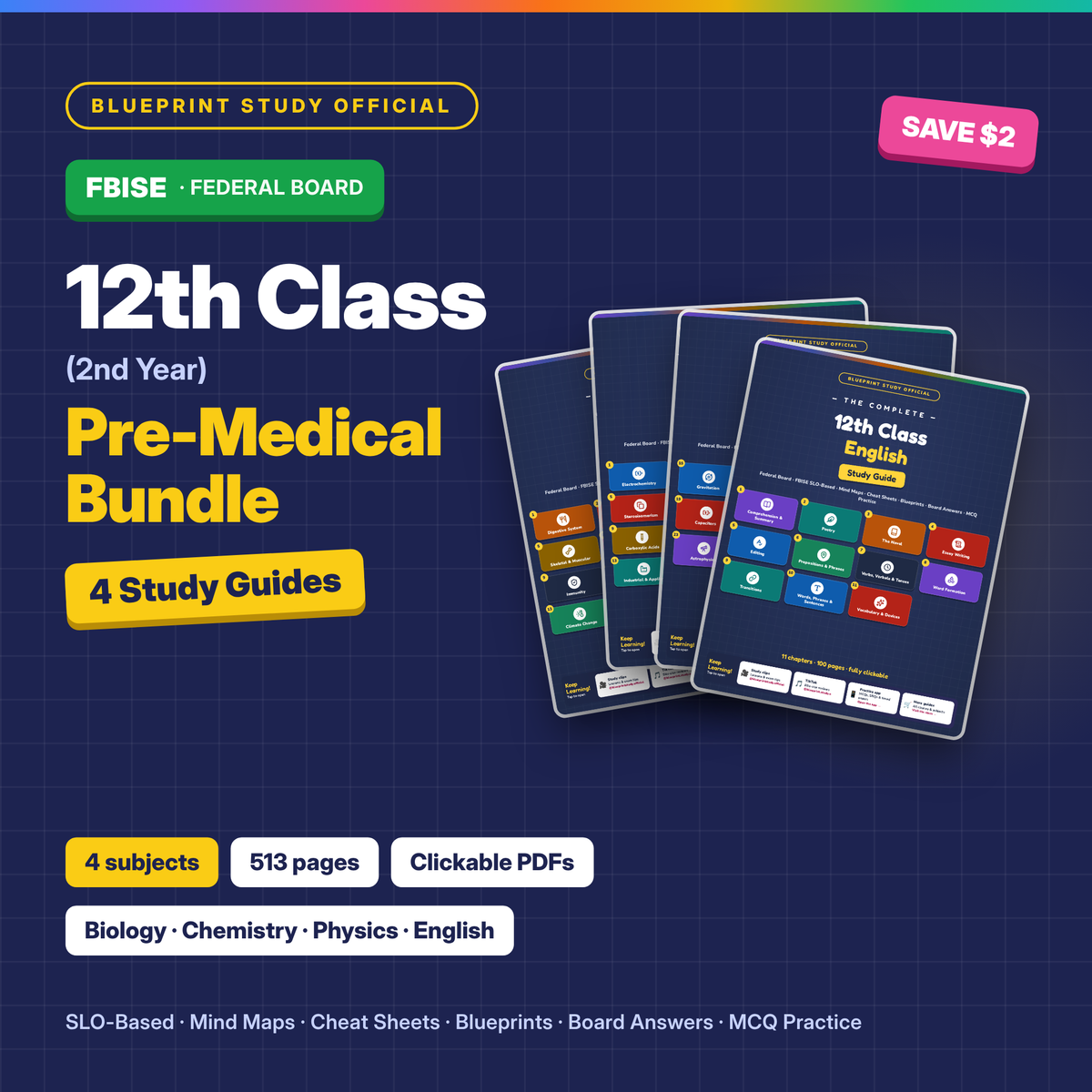 12th Class Pre-Medical Bundle – FBISE (Federal) · 4 Subjects